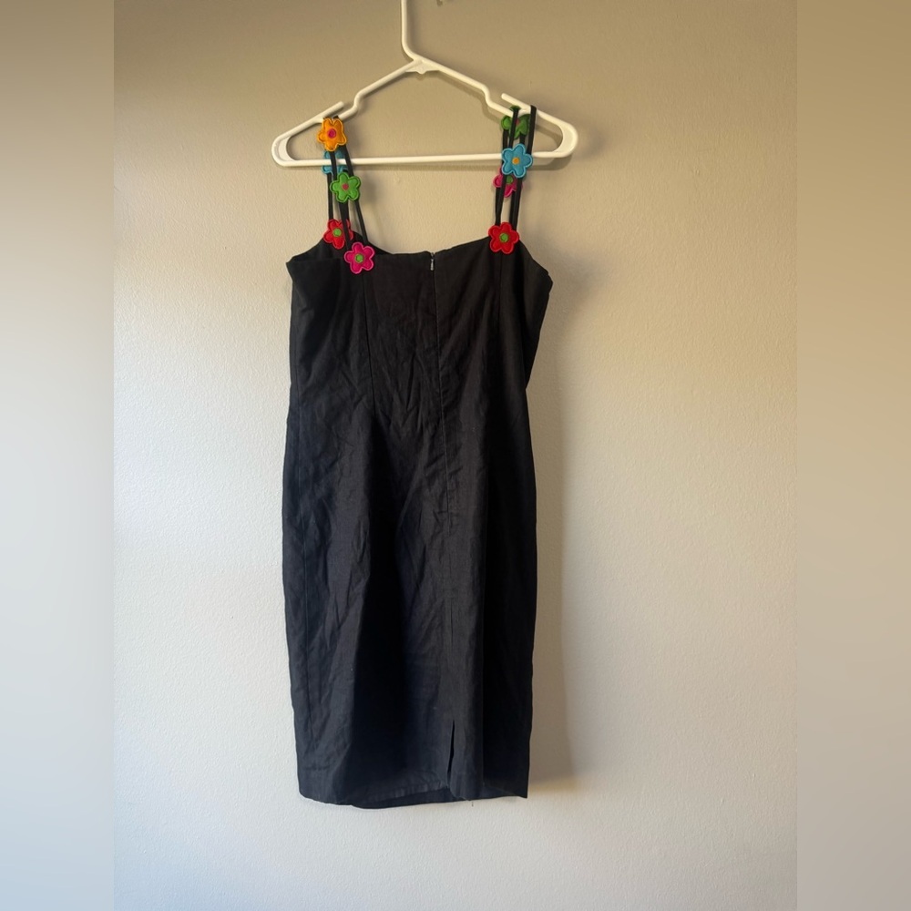 Vintage 90s floral strap Elegant Black Dress Colorful Straps cotton linen size10 - Picture 5 of 5